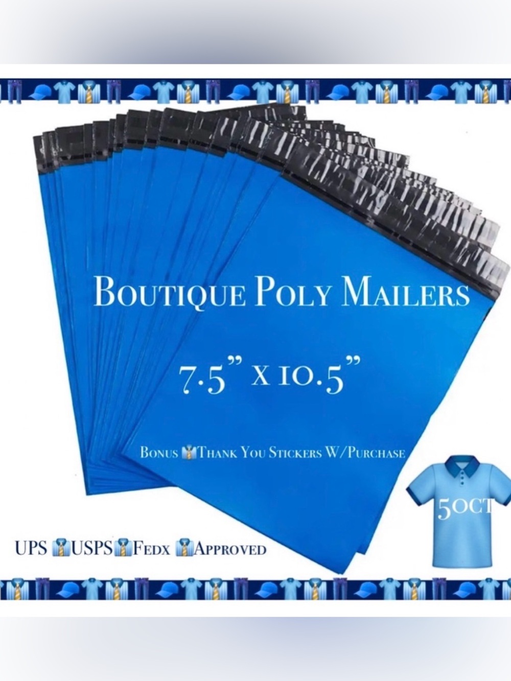 50ct ~ 7.5 x 10.5”~ Poly Mailer Bags 👕🆕👕Plus 😁 50ct Thank You Stickers Included